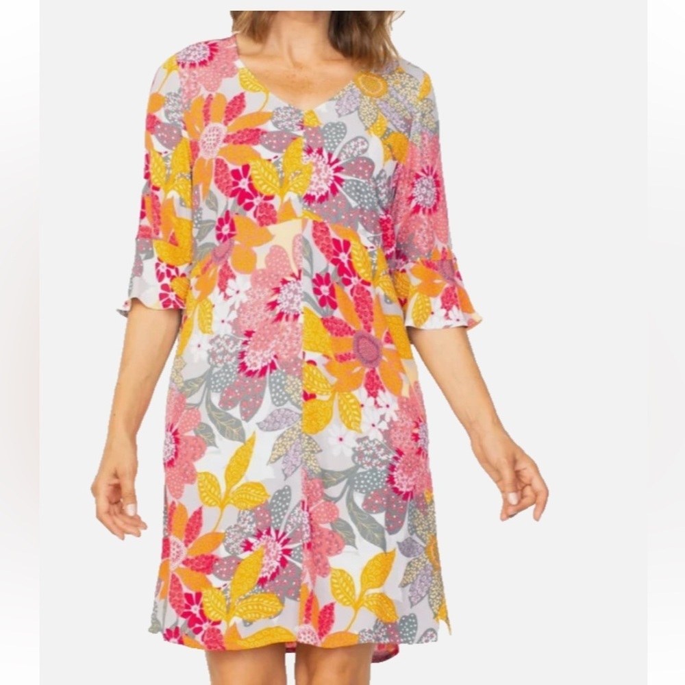 NEW Habitat SZ MD Vintage Floral Pocket Dress Women's Melon Color